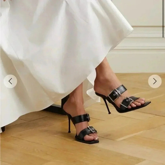Alexander McQueen Women's Heeled Buckle Black Sandals Size 36.5 (MSRP $1,090) - Picture 2 of 12